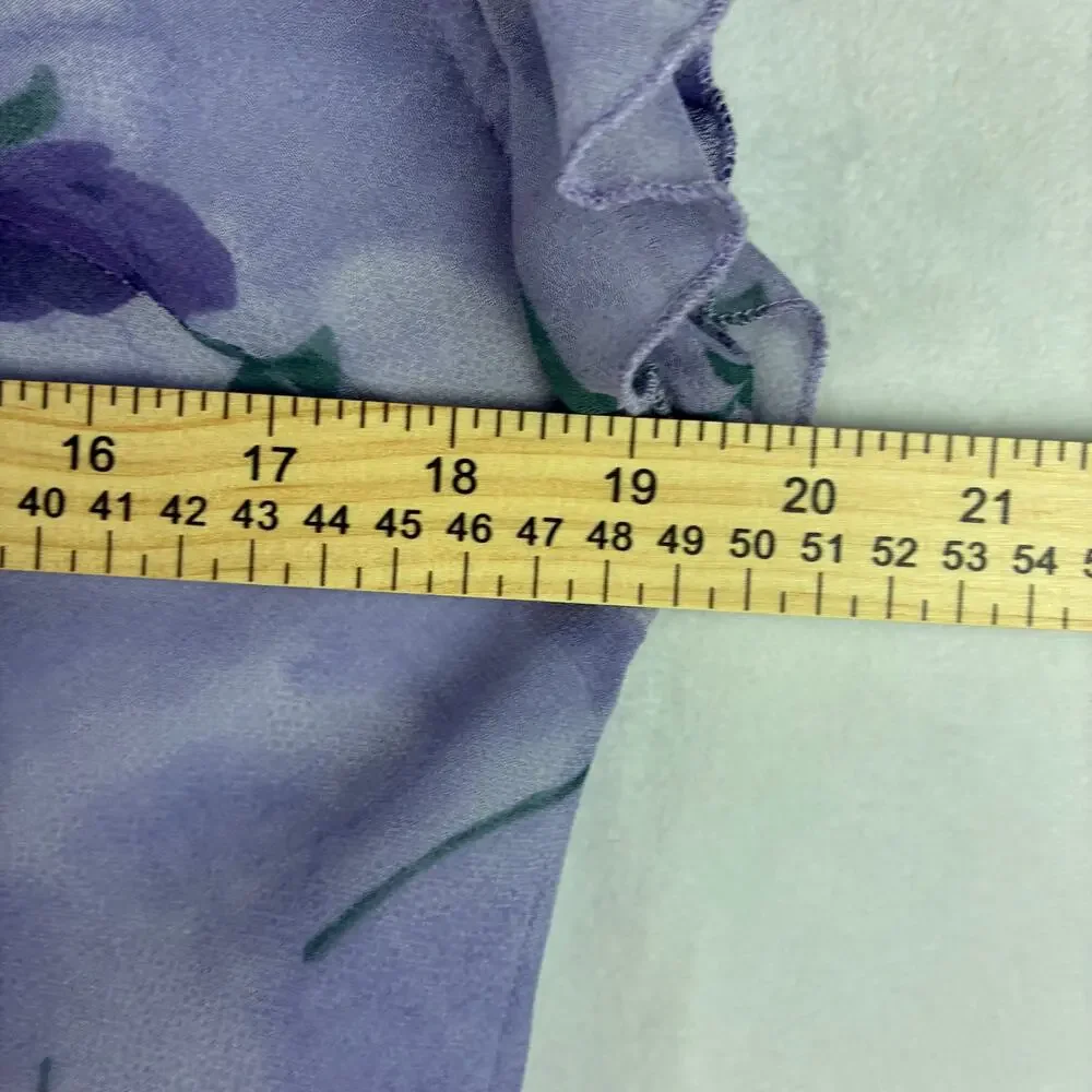 Vintage 2 Piece Cowl Flutter Blouse Midi Skirt Womens Large Purple Rose Romantic